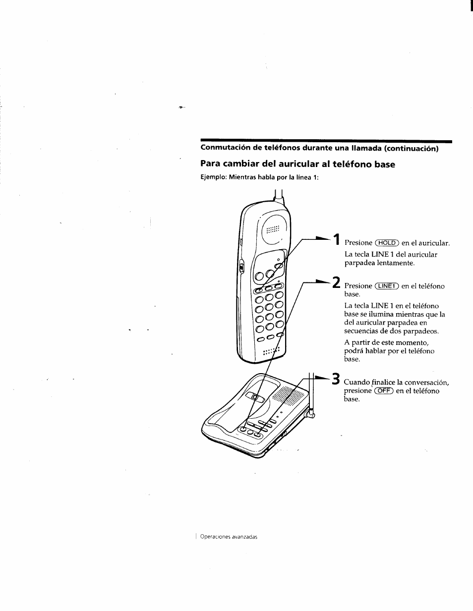 Para cambiar del auricular al teléfono base | Sony SPP-M932 User Manual | Page 60 / 76