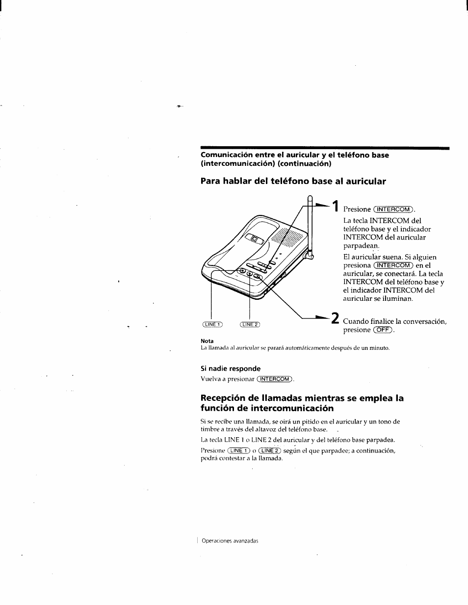 Para hablar del teléfono base al auricular, Si nadie responde | Sony SPP-M932 User Manual | Page 62 / 76