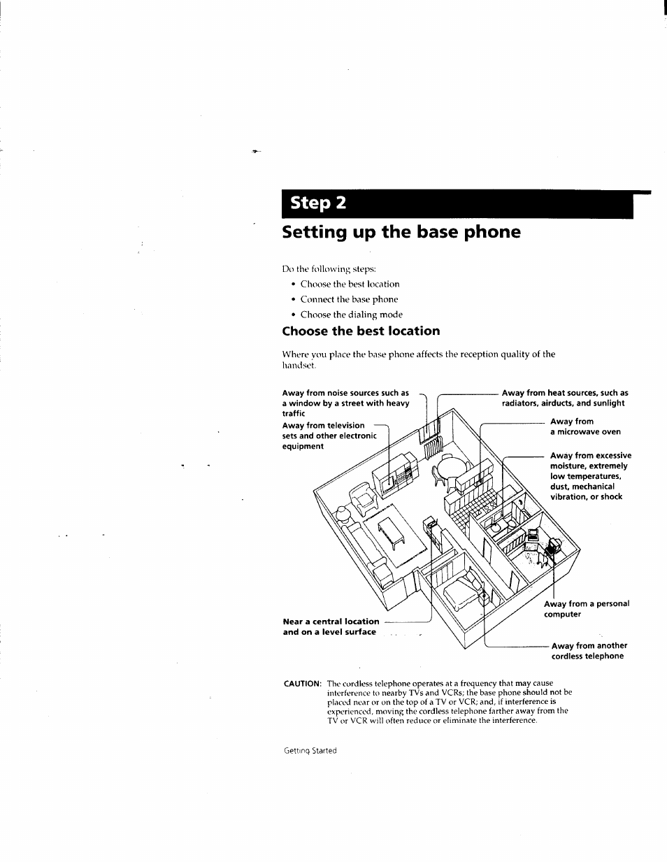 Setting up the base phone, Choose the best location, Step 2 | Sony SPP-M932 User Manual | Page 8 / 76