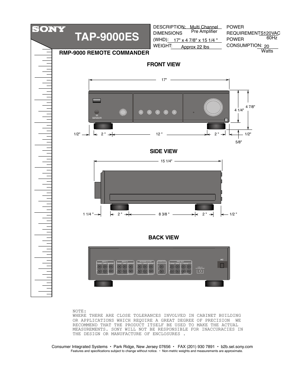 Sony TA-P9000ES User Manual | 1 page