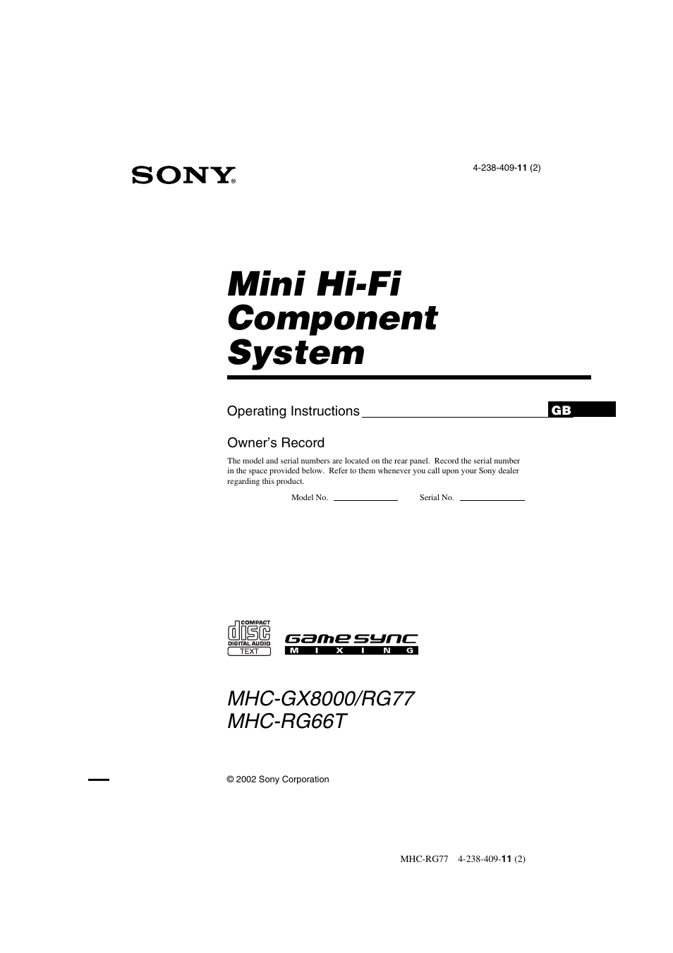 Sony MHC-GX8000 User Manual | 28 pages