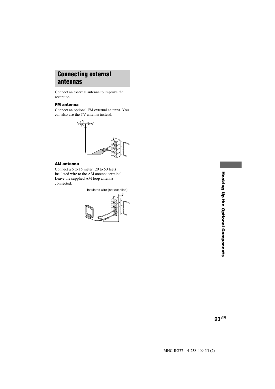 Connecting external antennas | Sony MHC-GX8000 User Manual | Page 23 / 28