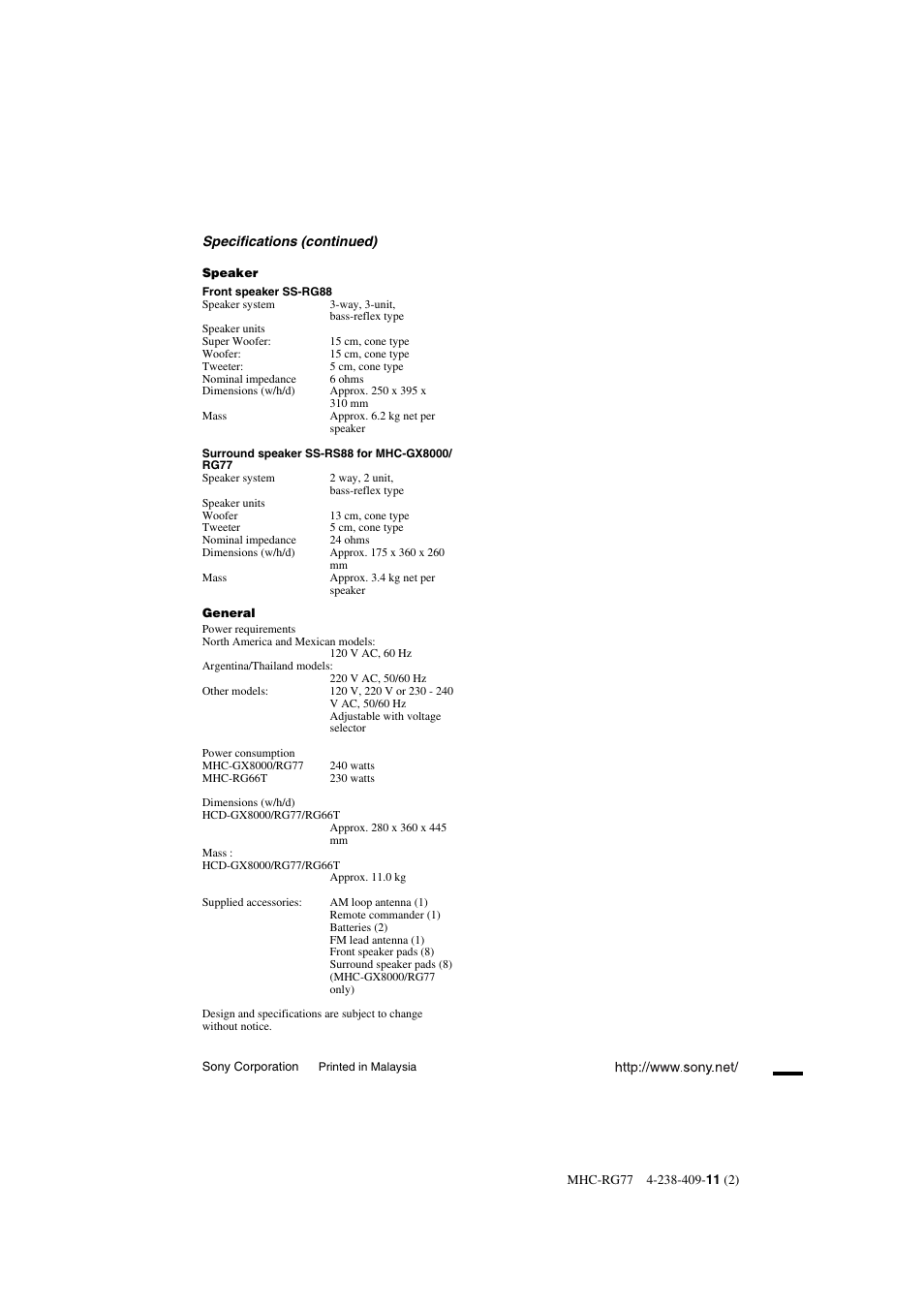 Sony MHC-GX8000 User Manual | Page 28 / 28