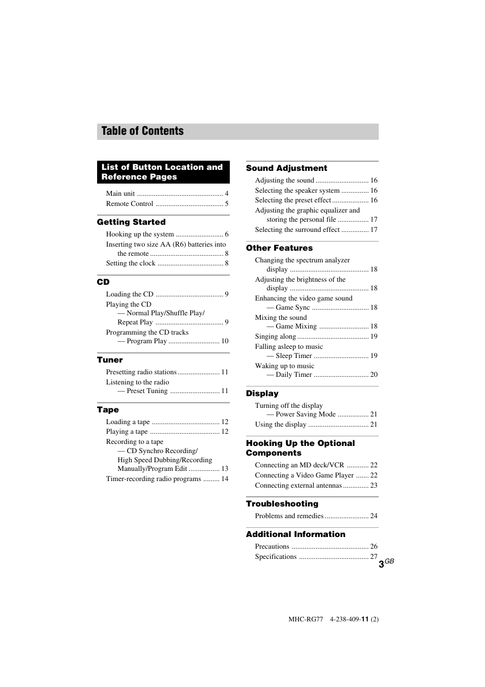 Sony MHC-GX8000 User Manual | Page 3 / 28