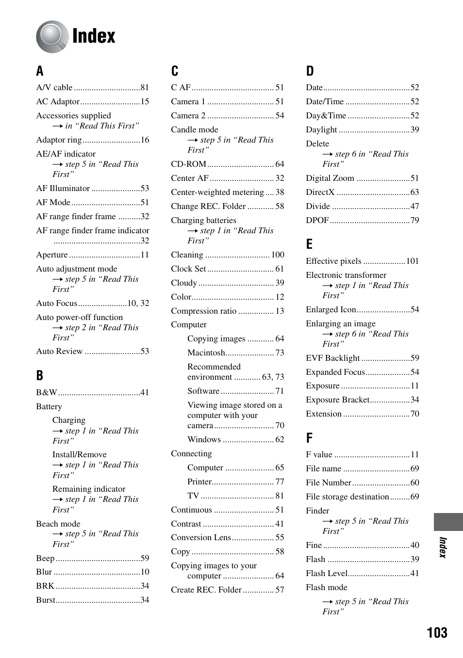 Index | Sony DSC-H1 User Manual | Page 103 / 107