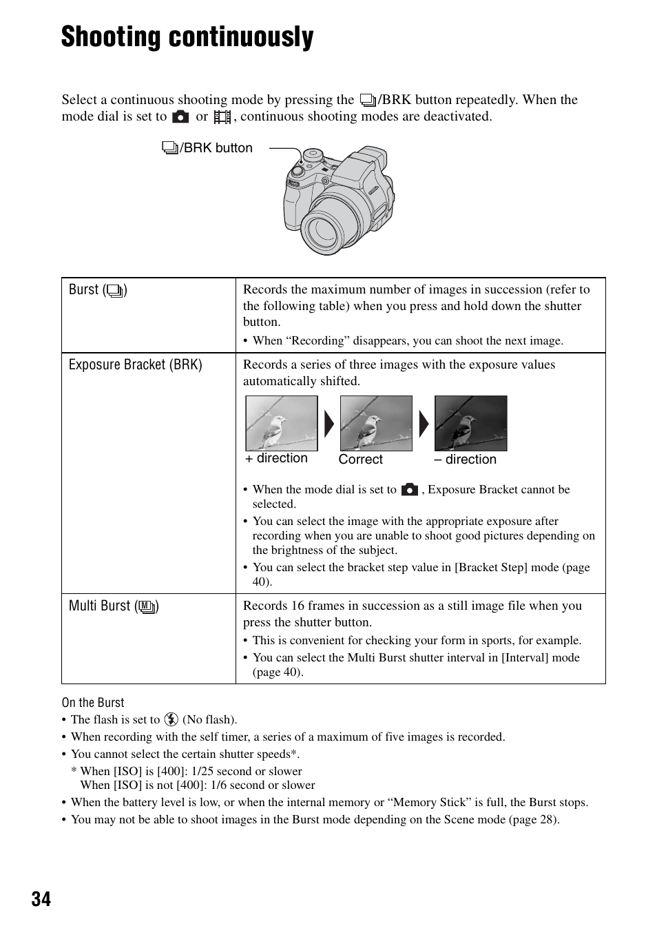 Shooting continuously | Sony DSC-H1 User Manual | Page 34 / 107