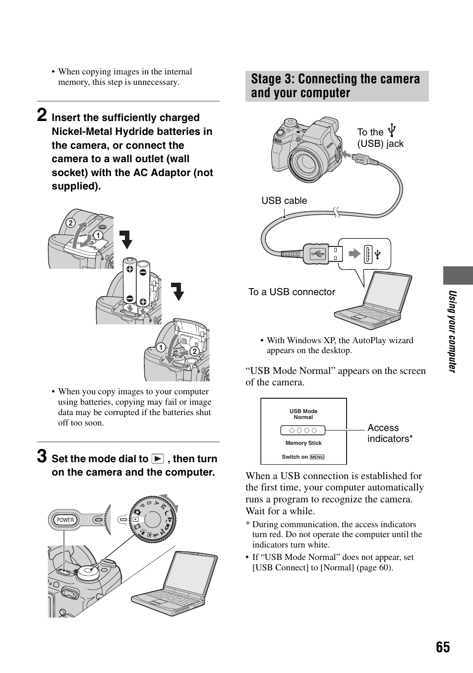 Stage 3: connecting the camera and your computer | Sony DSC-H1 User Manual | Page 65 / 107