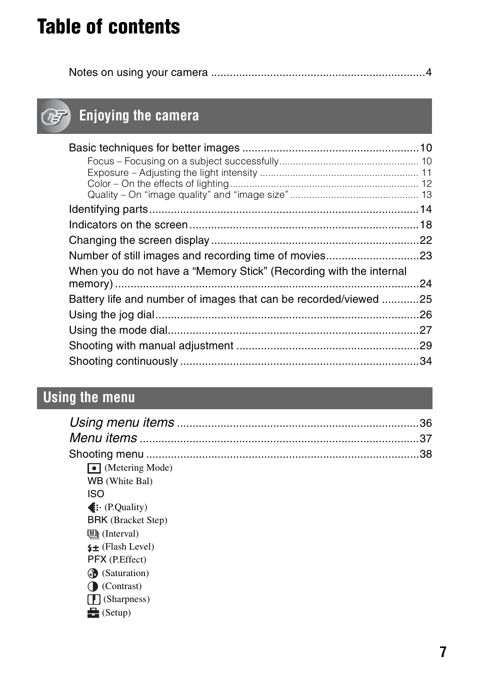 Sony DSC-H1 User Manual | Page 7 / 107