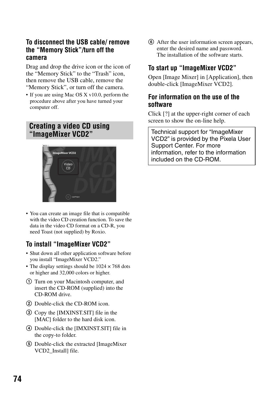 Creating a video cd using “imagemixer vcd2 | Sony DSC-H1 User Manual | Page 74 / 107