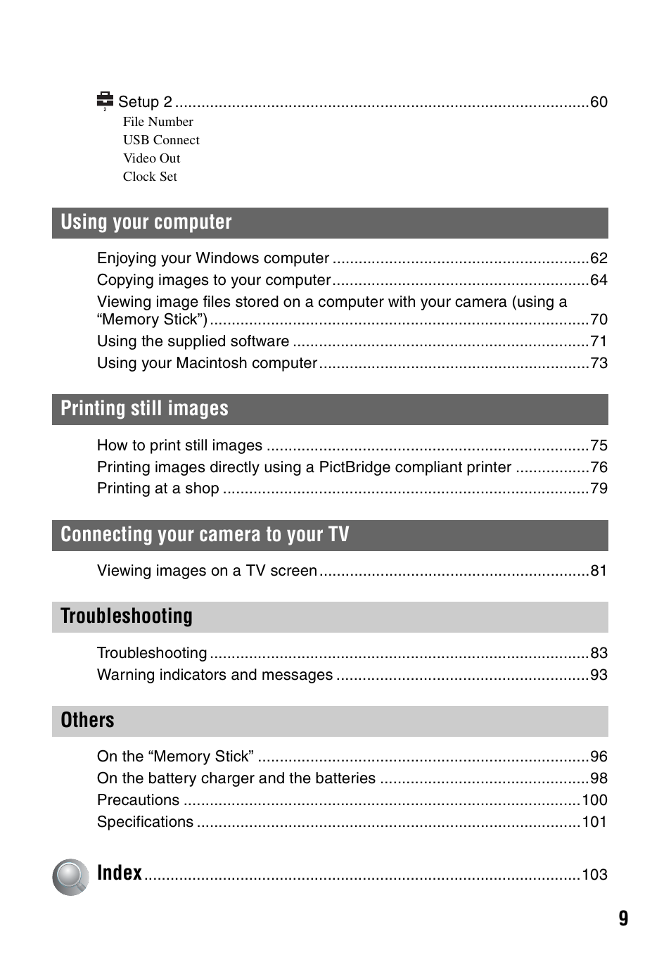 Sony DSC-H1 User Manual | Page 9 / 107