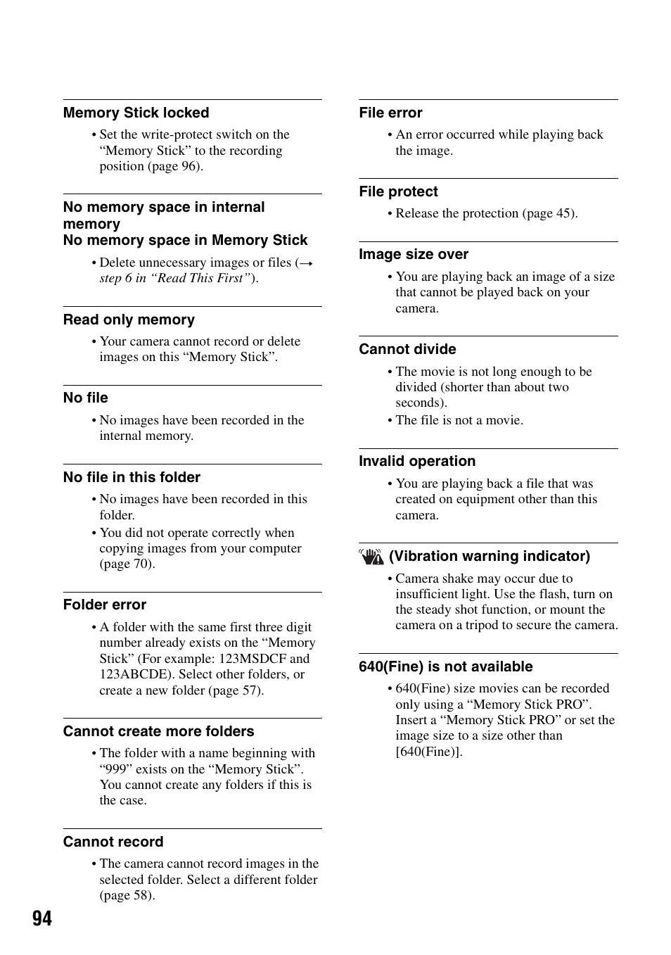 Sony DSC-H1 User Manual | Page 94 / 107