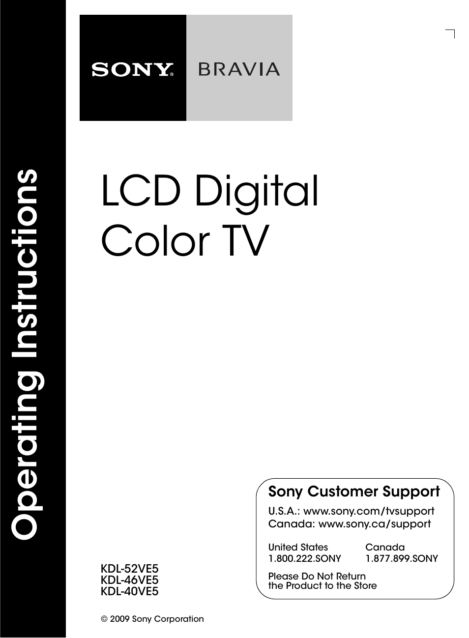 Sony KDL-52VE5 User Manual | 24 pages