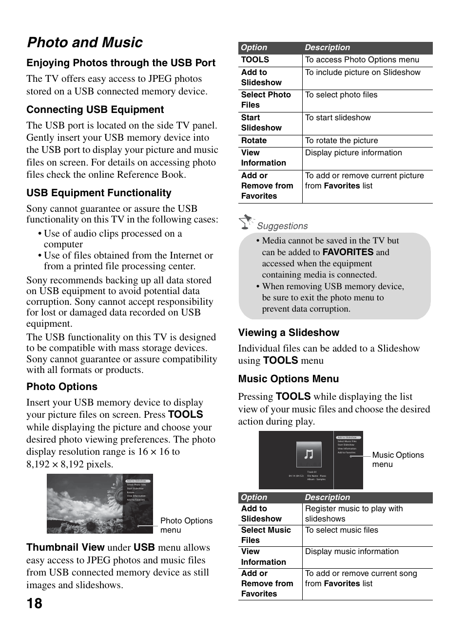 Photo and music, 18 photo and music | Sony KDL-52VE5 User Manual | Page 18 / 24