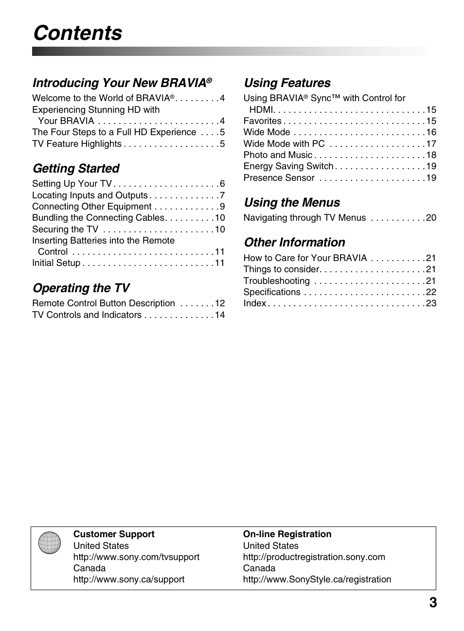 Sony KDL-52VE5 User Manual | Page 3 / 24