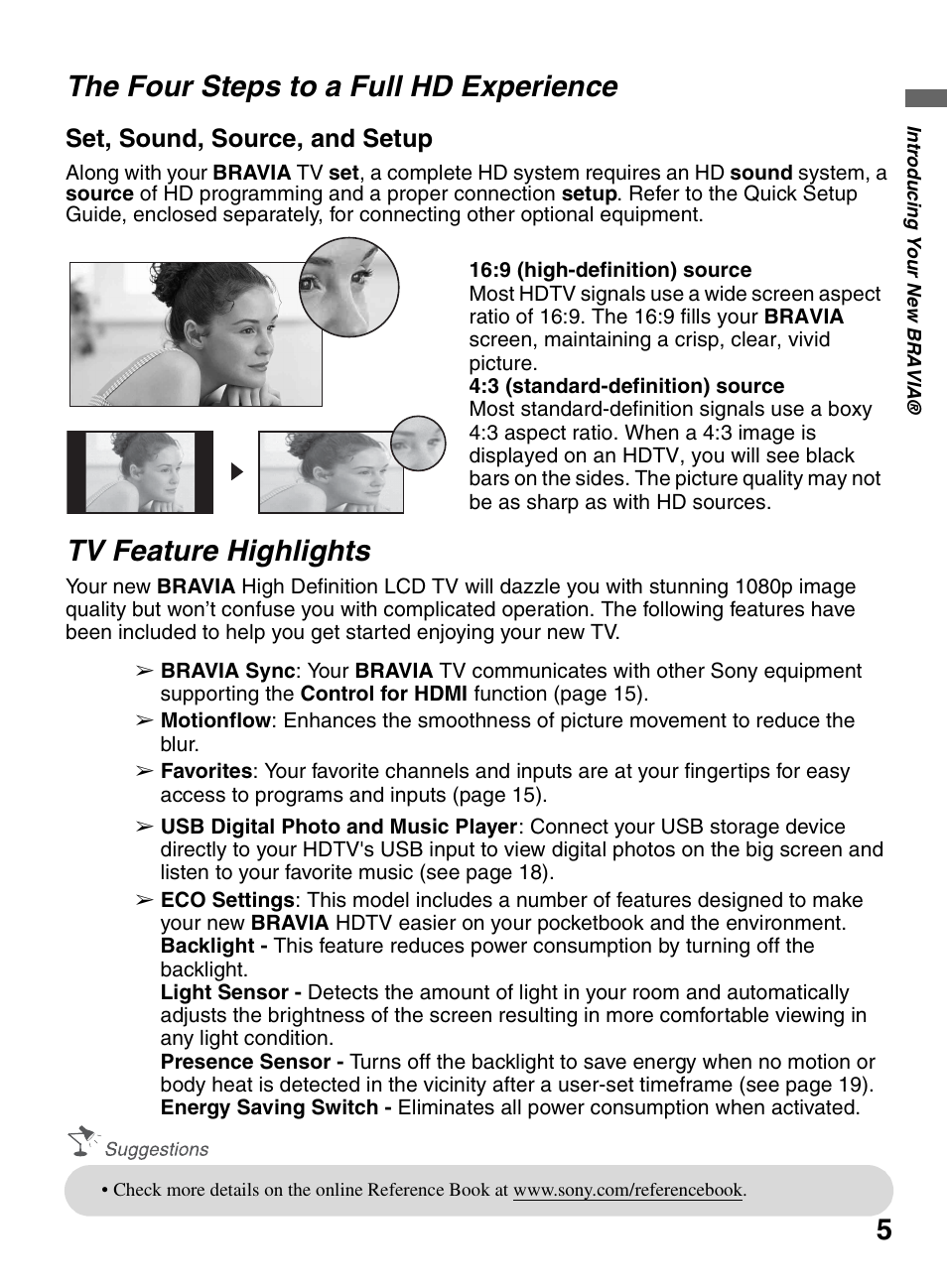 The four steps to a full hd experience, Tv feature highlights, 5the four steps to a full hd experience | Sony KDL-52VE5 User Manual | Page 5 / 24