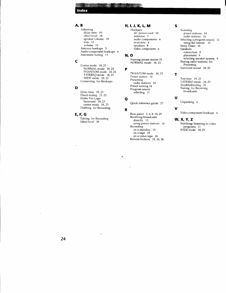 A. b, E, f,g, H, i, j, k, l, m | N, o, W. x. y, z | Sony STR-DE335 User Manual | Page 24 / 27