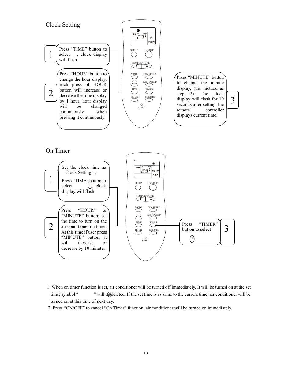 Clock setting, On timer | Alen C475A User Manual | Page 10 / 18