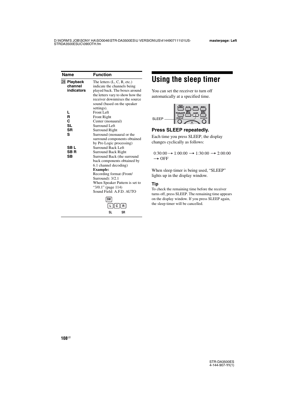 Using the sleep timer | Sony STR-DA3500ES User Manual | Page 108 / 148