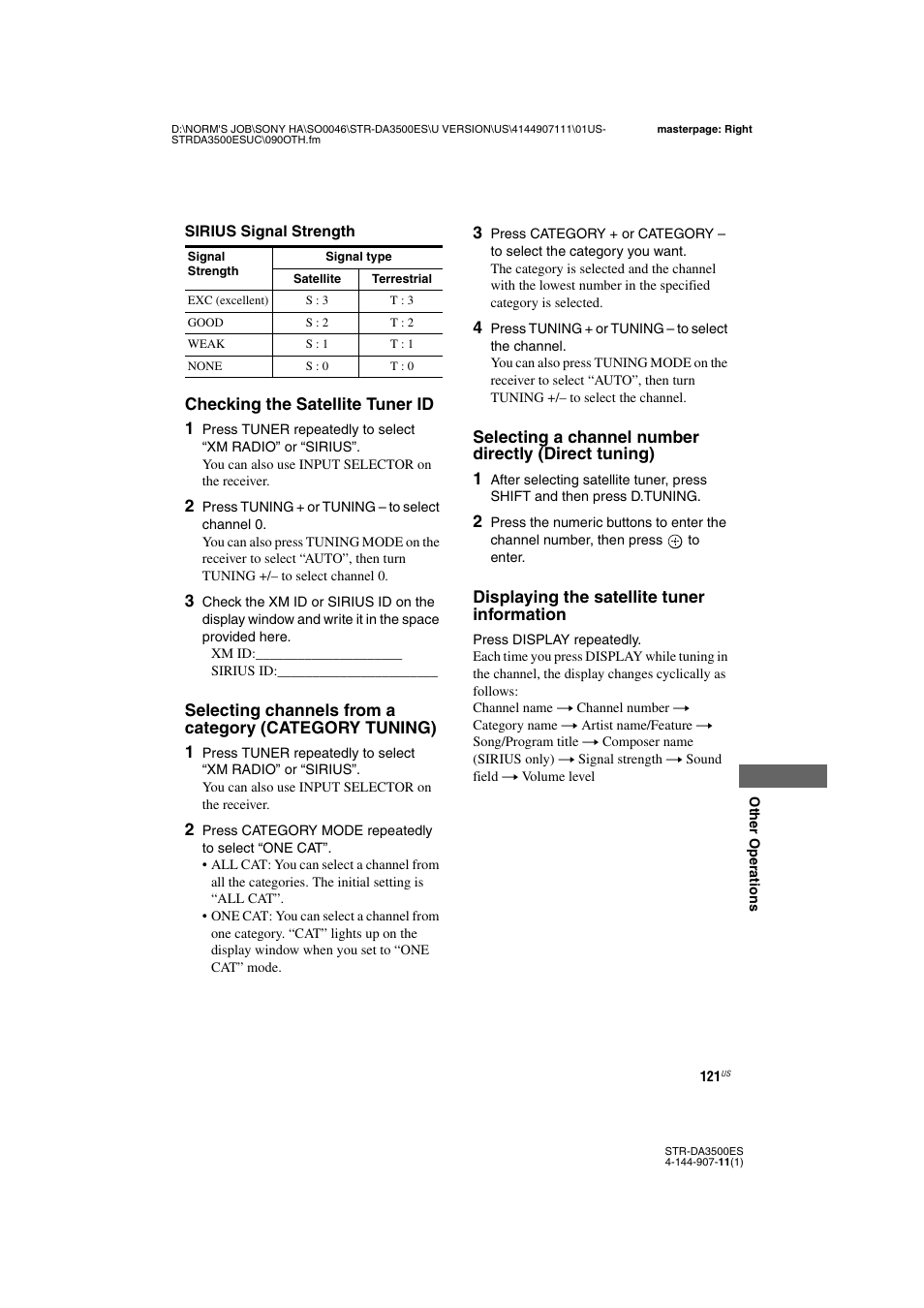 Or “sirius signal strength” belo | Sony STR-DA3500ES User Manual | Page 121 / 148