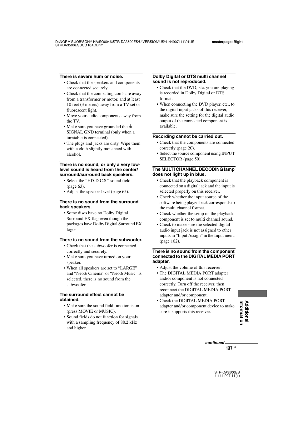 Sony STR-DA3500ES User Manual | Page 137 / 148