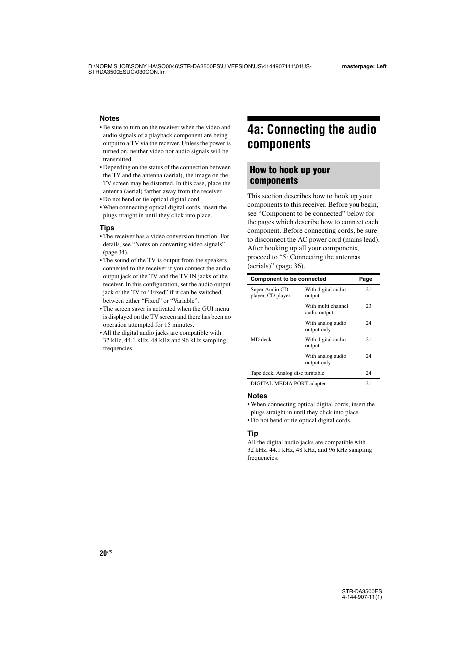 4a: connecting the audio components, How to hook up your components | Sony STR-DA3500ES User Manual | Page 20 / 148