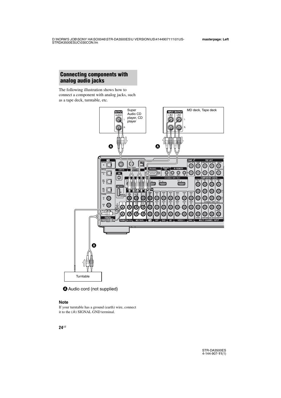 Connecting components with analog audio jacks | Sony STR-DA3500ES User Manual | Page 24 / 148