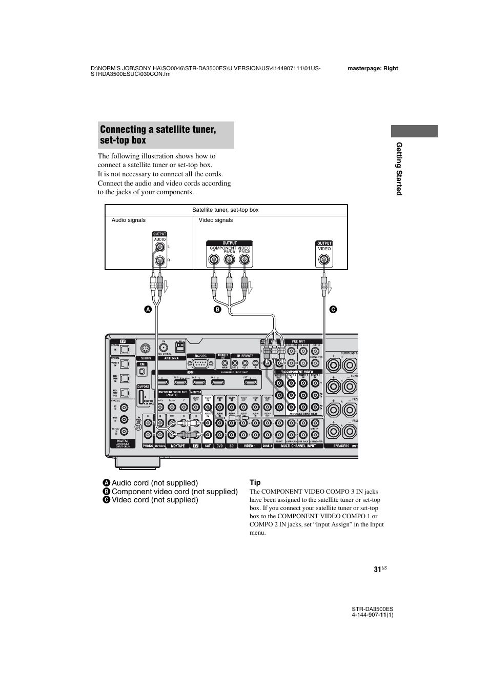 Connecting a satellite tuner, set-top box | Sony STR-DA3500ES User Manual | Page 31 / 148