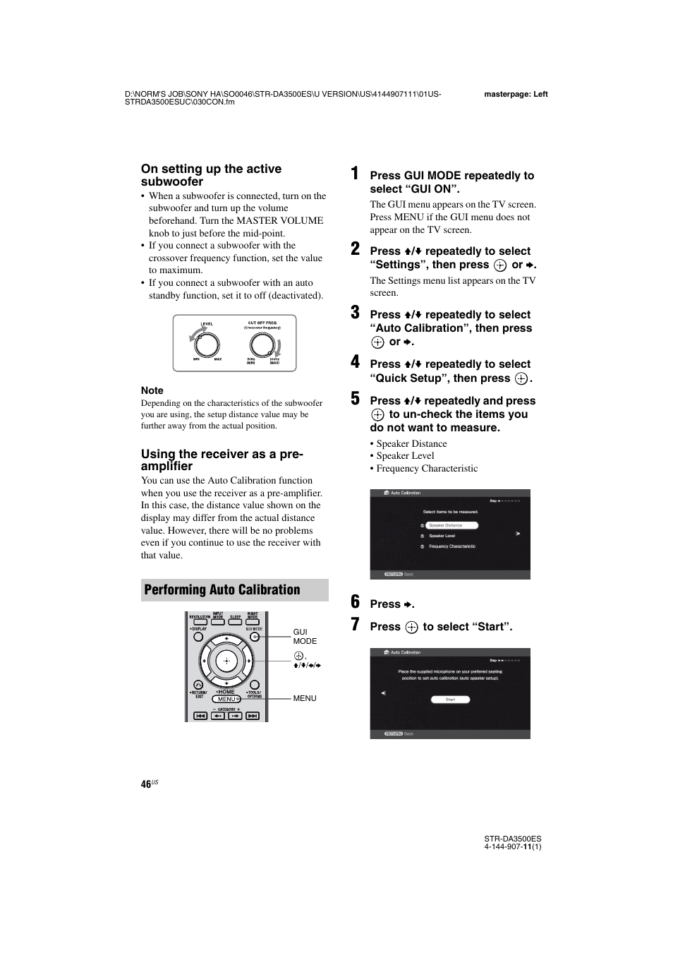 Performing auto calibration | Sony STR-DA3500ES User Manual | Page 46 / 148