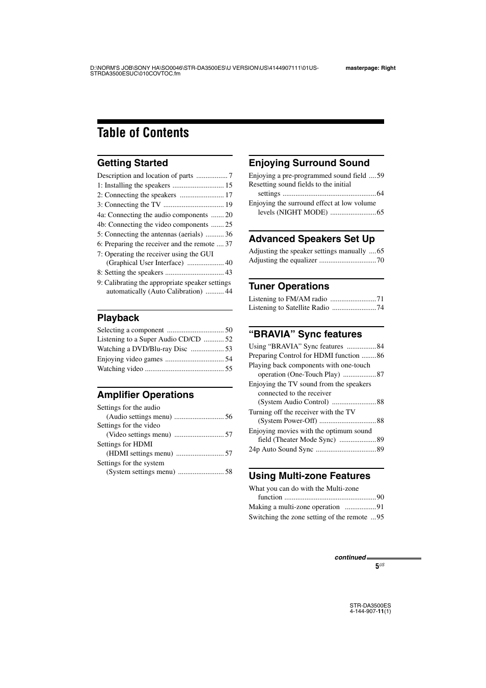 Sony STR-DA3500ES User Manual | Page 5 / 148