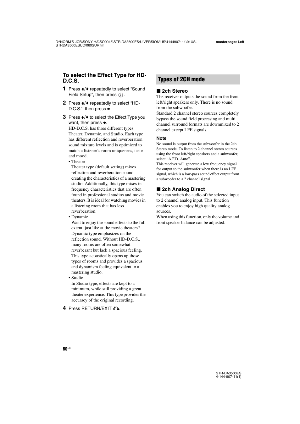 Types of 2ch mode | Sony STR-DA3500ES User Manual | Page 60 / 148