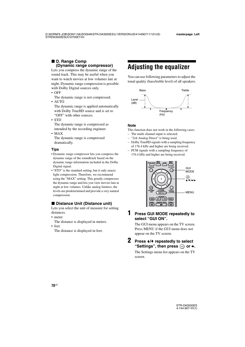 Adjusting the equalizer | Sony STR-DA3500ES User Manual | Page 70 / 148