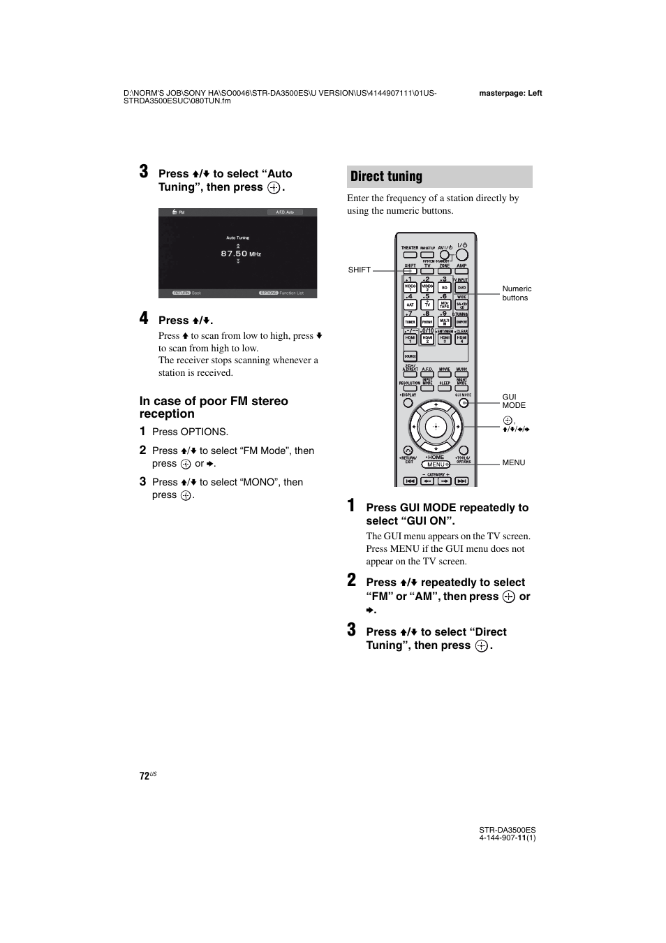 Direct tuning | Sony STR-DA3500ES User Manual | Page 72 / 148