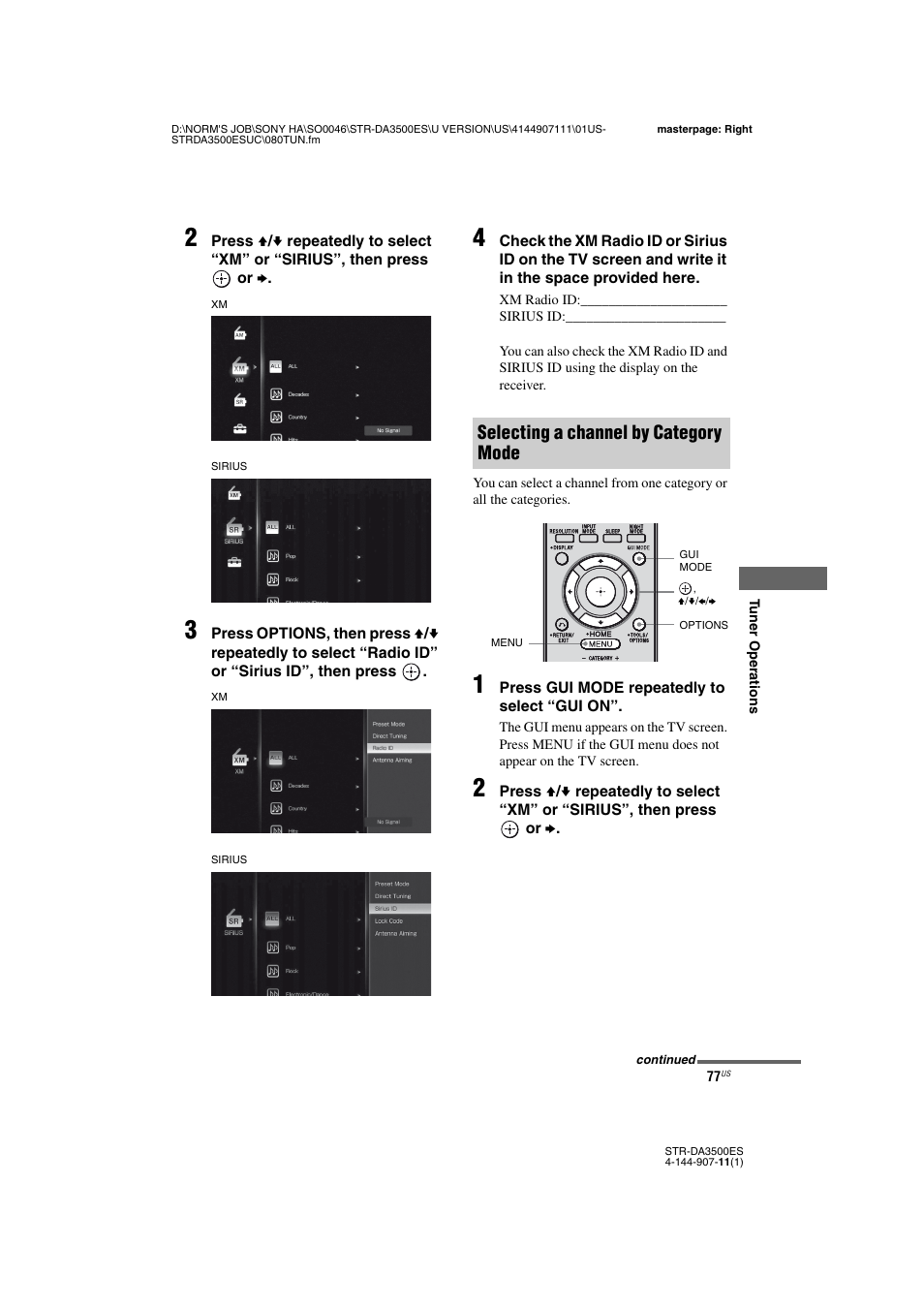 Selecting a channel by category mode | Sony STR-DA3500ES User Manual | Page 77 / 148