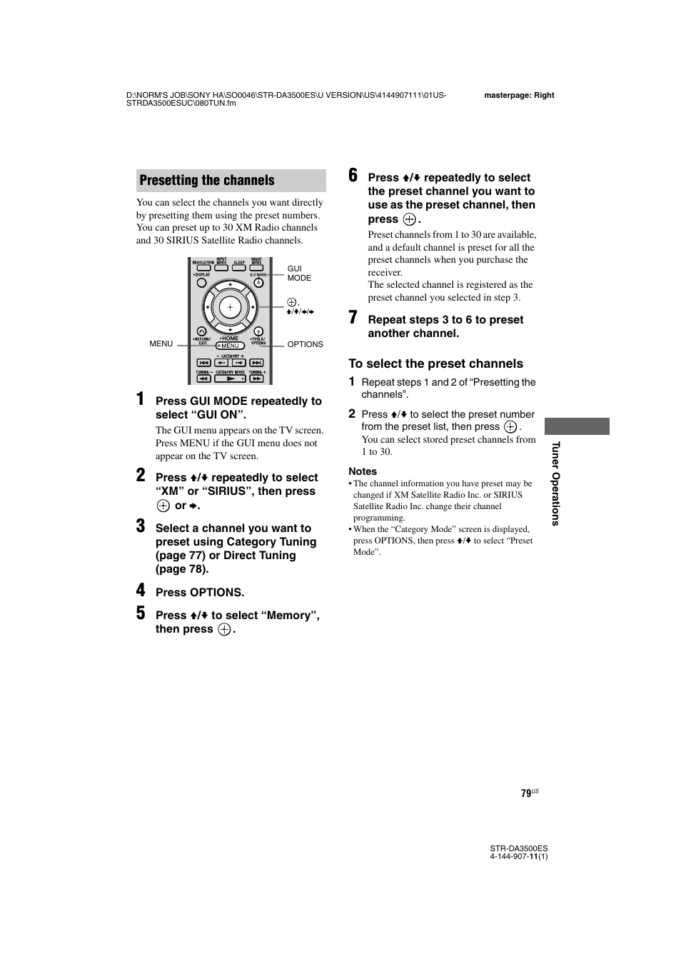 Presetting the channels | Sony STR-DA3500ES User Manual | Page 79 / 148
