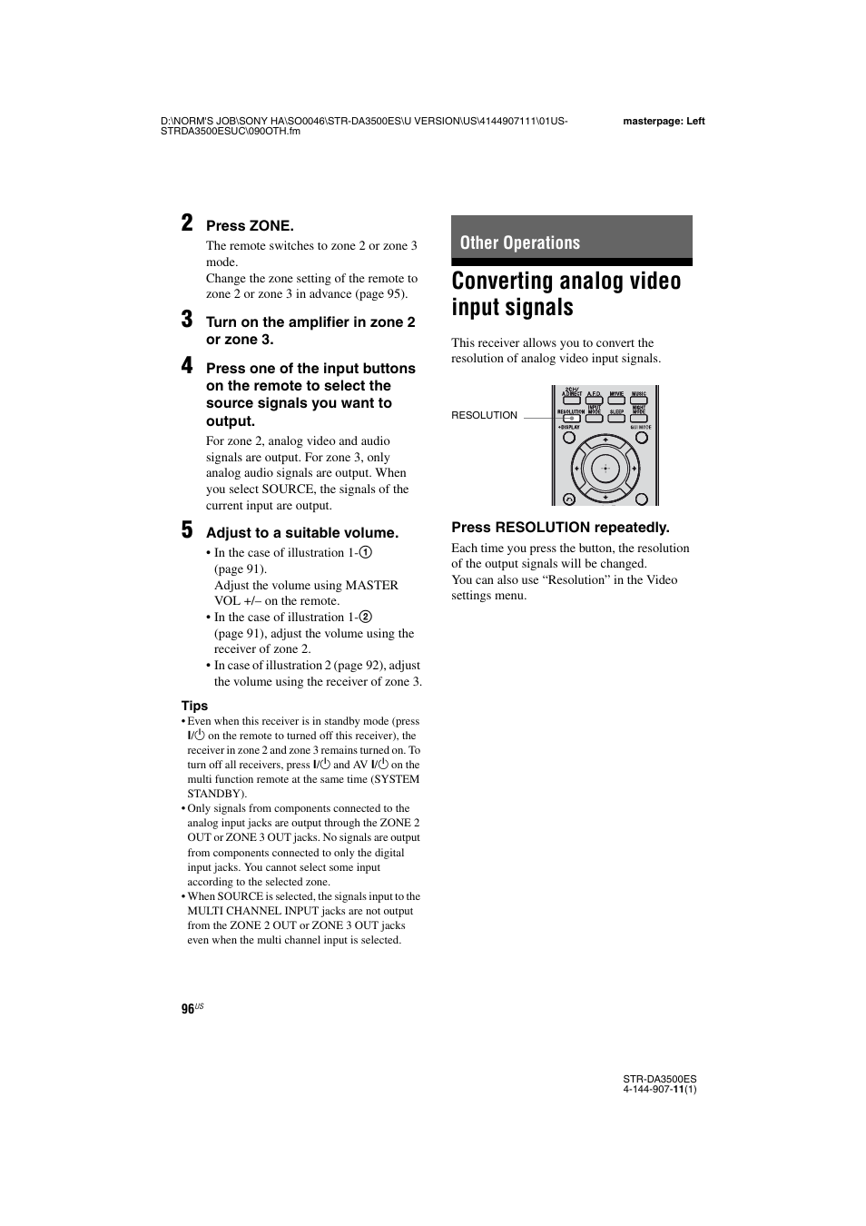 Other operations, Converting analog video input signals | Sony STR-DA3500ES User Manual | Page 96 / 148