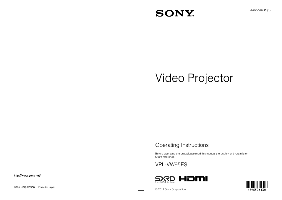 Sony VPL-VW95ES User Manual | 95 pages