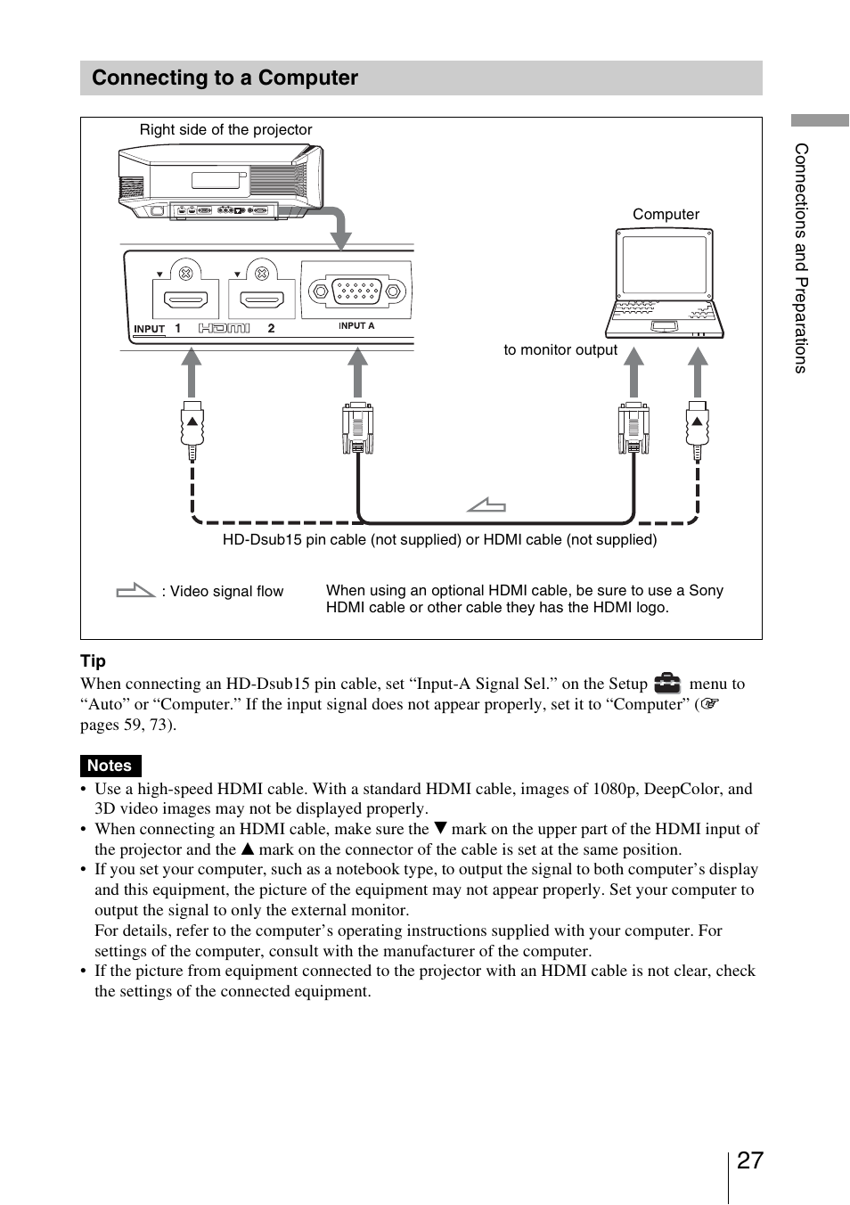 Connecting to a computer | Sony VPL-VW95ES User Manual | Page 27 / 95