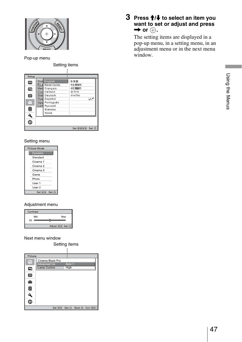 Sony VPL-VW95ES User Manual | Page 47 / 95