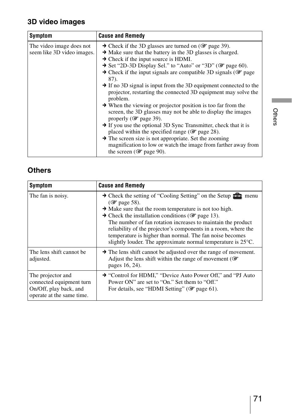 3d video images others | Sony VPL-VW95ES User Manual | Page 71 / 95