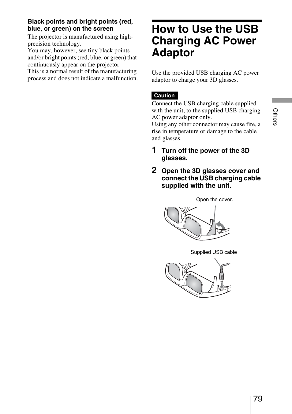 How to use the usb charging ac power adaptor | Sony VPL-VW95ES User Manual | Page 79 / 95