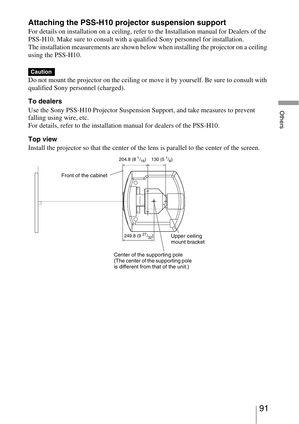 Attaching the pss-h10 projector suspension support | Sony VPL-VW95ES User Manual | Page 91 / 95