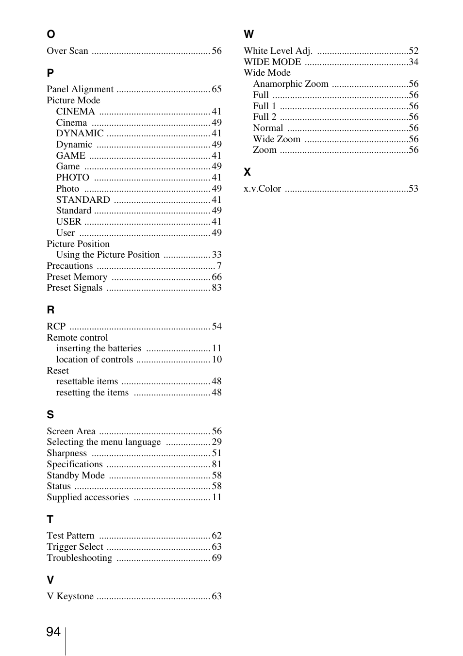 Sony VPL-VW95ES User Manual | Page 94 / 95