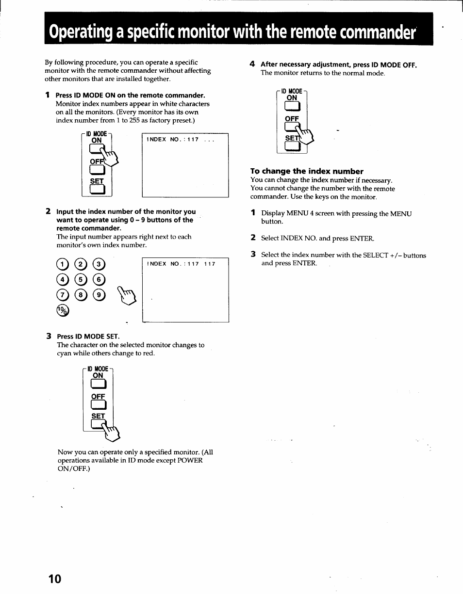 Tq change the index number, Id mode on | Sony PVM-2950Q User Manual | Page 10 / 11