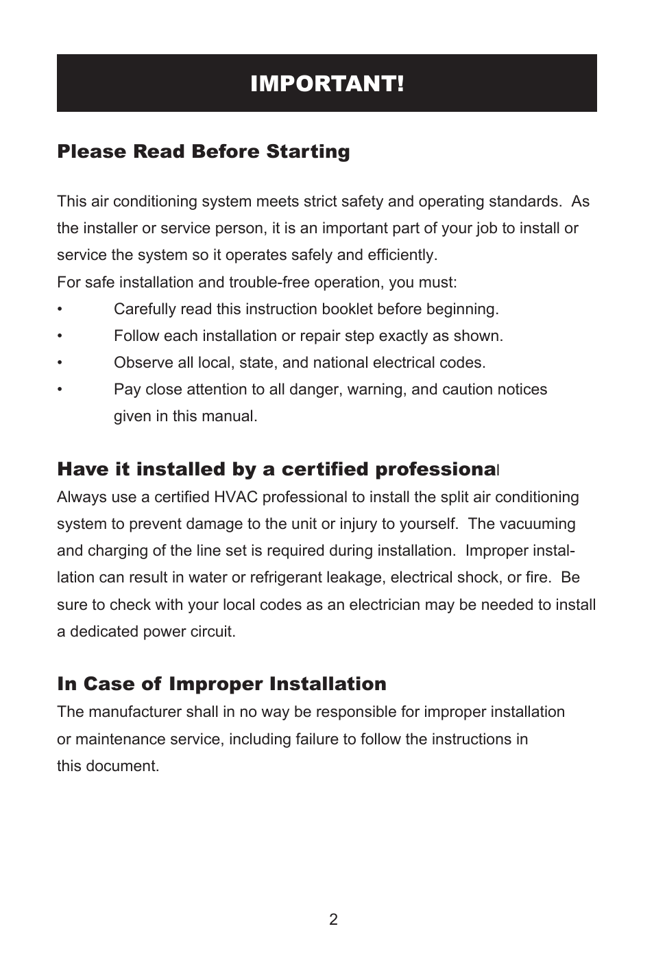 Important | Alen AMS12 12000 BTU AND 13.5 SEER User Manual | Page 3 / 16