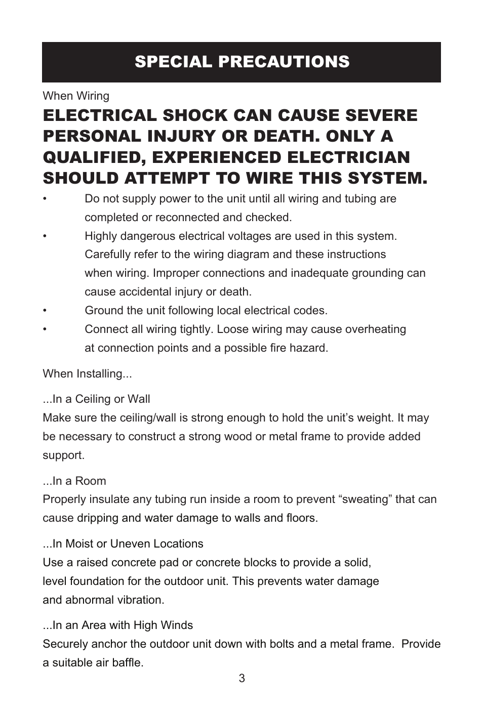 Special precautions | Alen AMS12 12000 BTU AND 13.5 SEER User Manual | Page 4 / 16