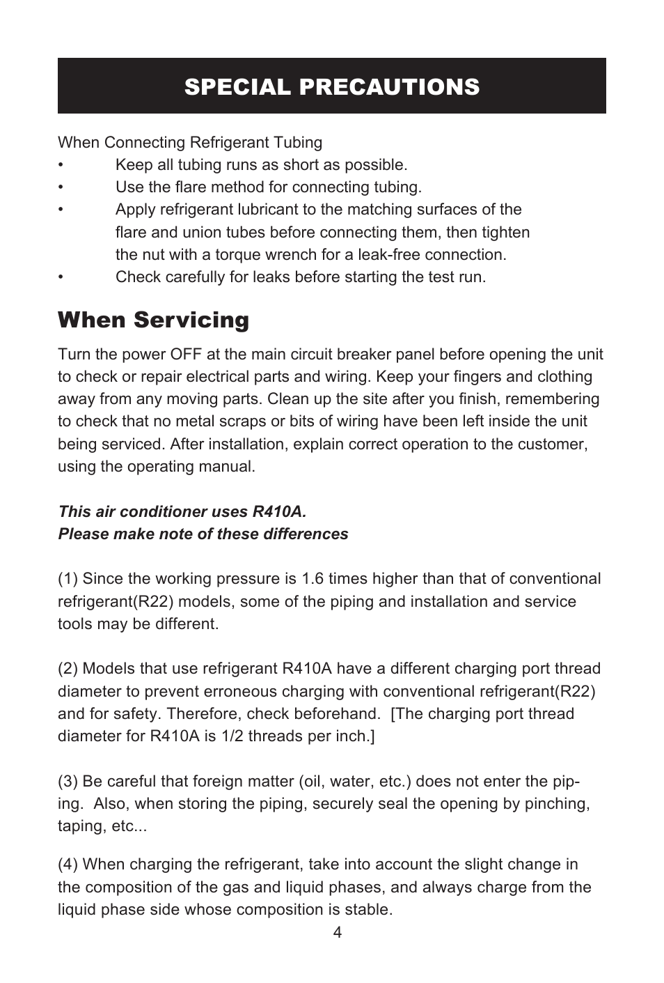 Special precautions, When servicing | Alen AMS12 12000 BTU AND 13.5 SEER User Manual | Page 5 / 16