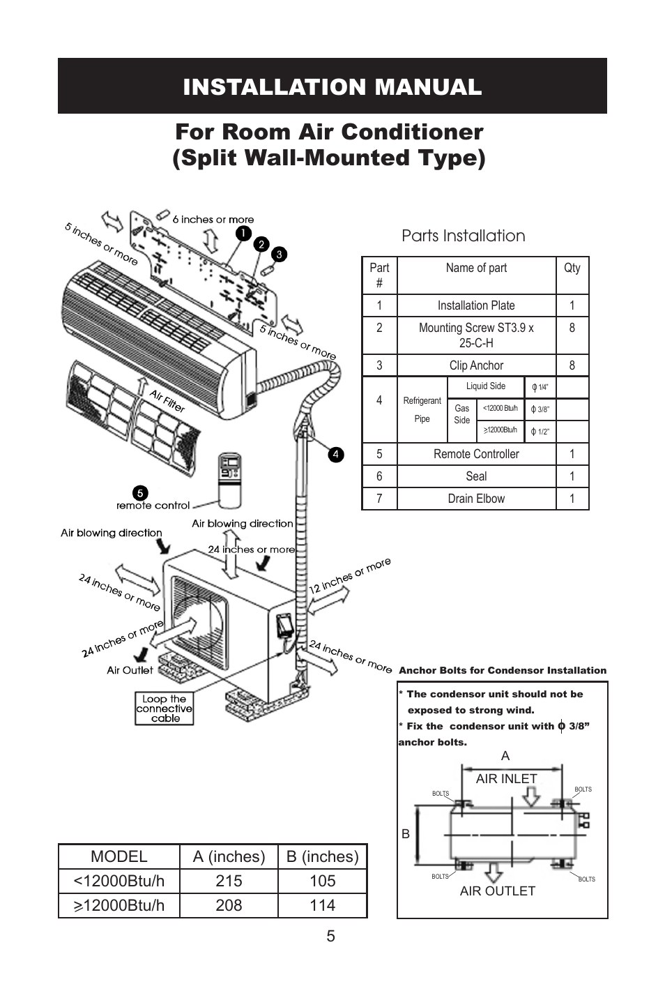 Parts installation | Alen AMS12 12000 BTU AND 13.5 SEER User Manual | Page 6 / 16