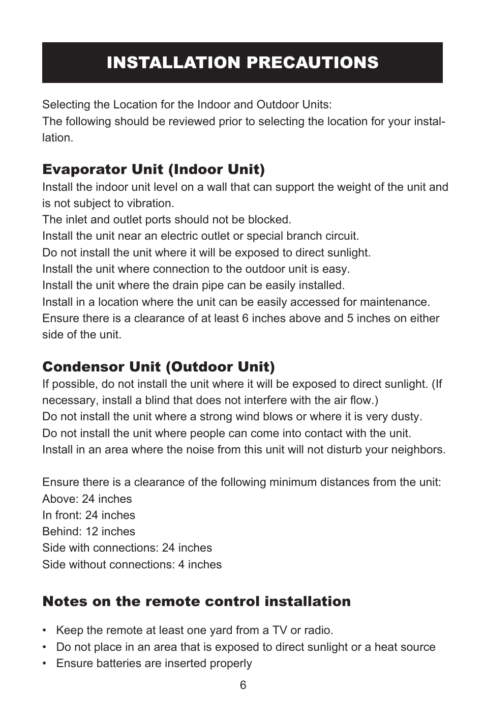 Installation precautions | Alen AMS12 12000 BTU AND 13.5 SEER User Manual | Page 7 / 16