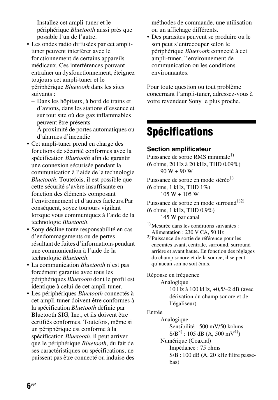 Spécifications | Sony STR-DH750 User Manual | Page 14 / 68