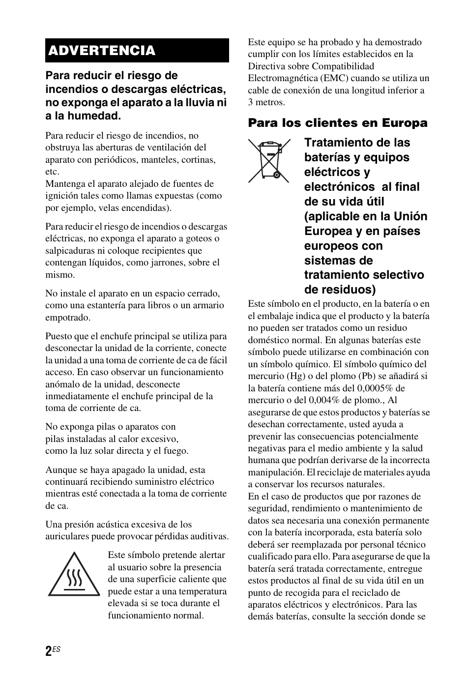 Advertencia | Sony STR-DH750 User Manual | Page 20 / 68